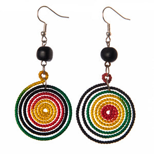 Wrapped Wire Spiral Circle Rainbow Rasta Earrings