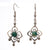Turquoise or Green Jade Stone Button Dangling Earrings with Silver Wire