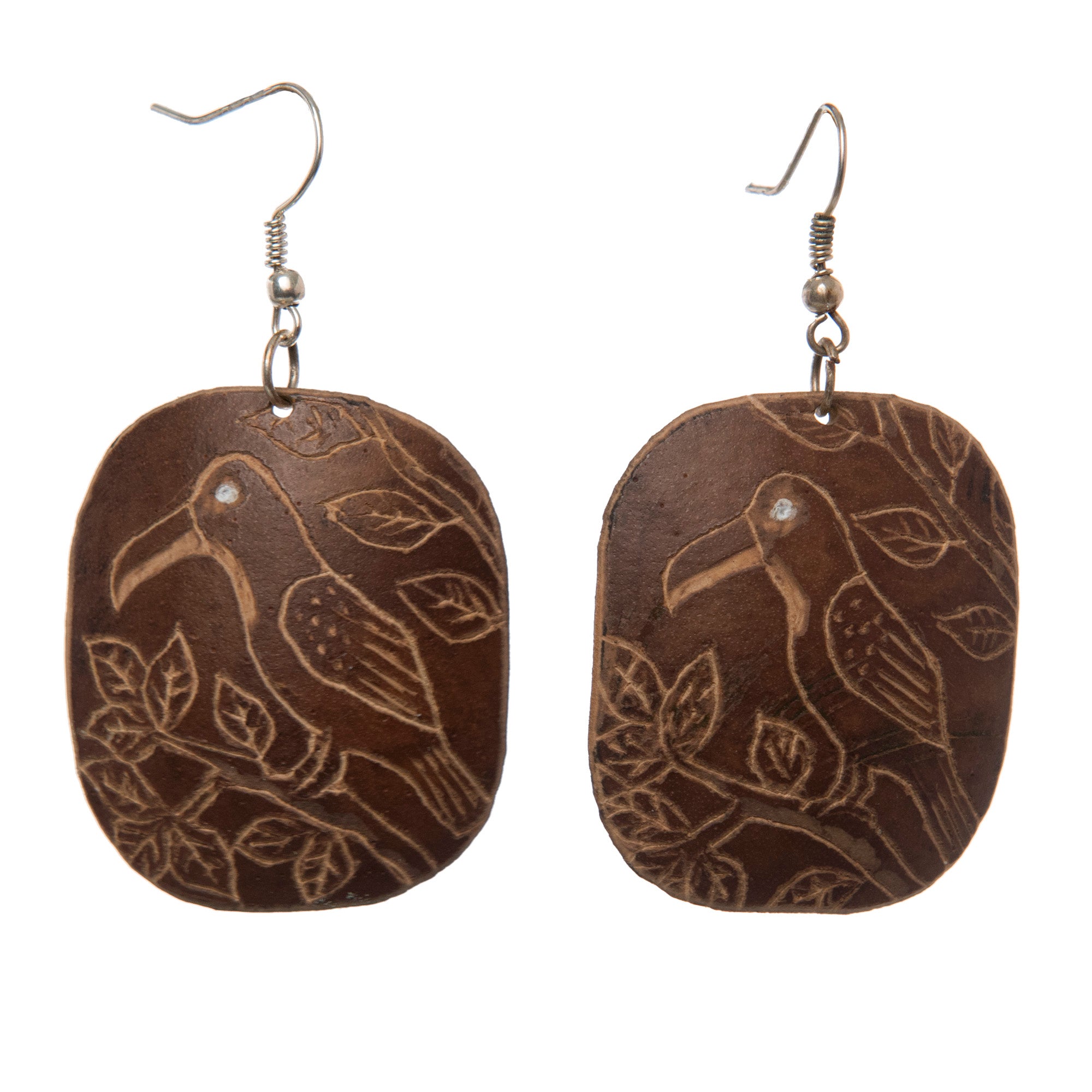 Calabash Wildlife Design Earrings - handmade by native Peruvian Amazon artisan