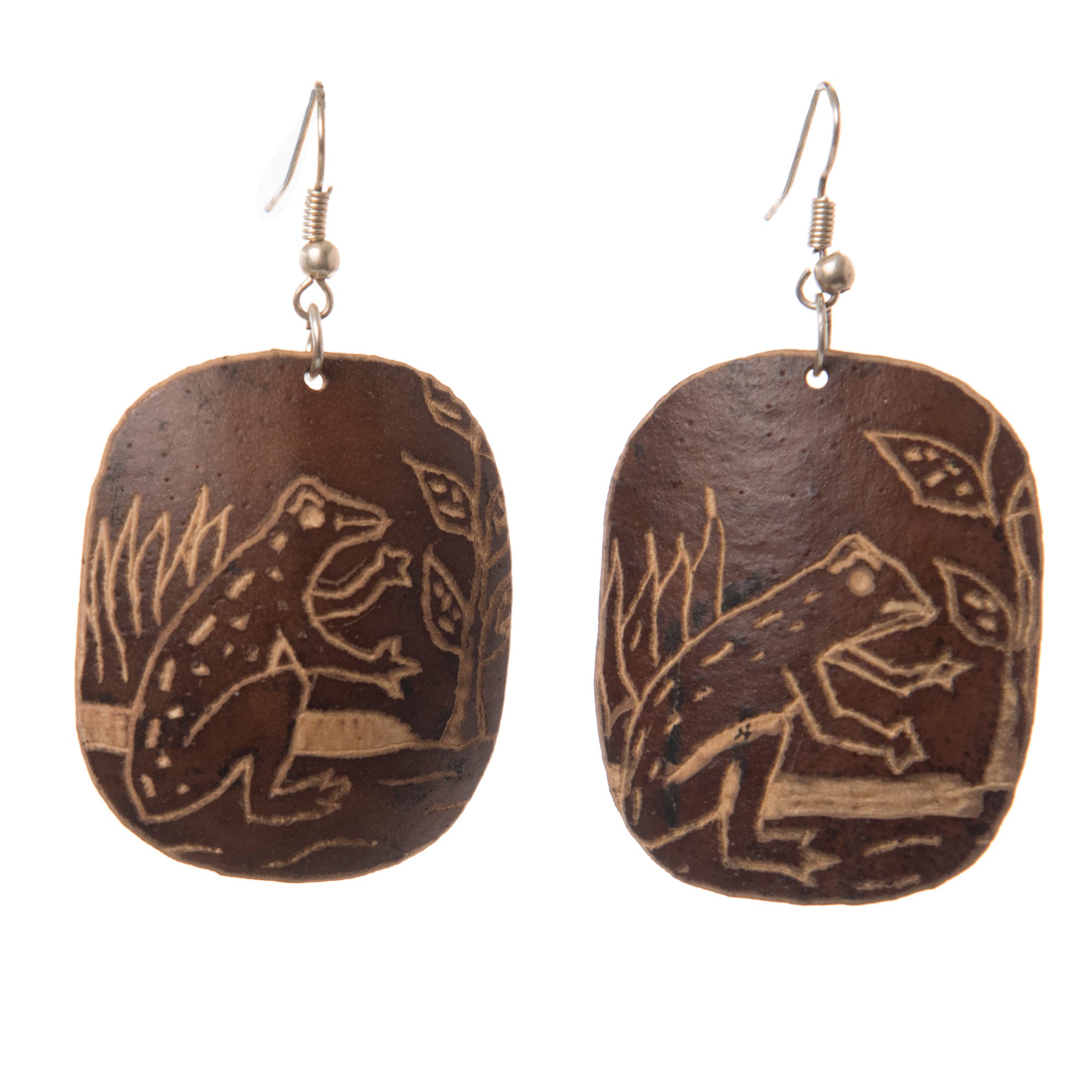 Calabash Wildlife Design Earrings - handmade by native Peruvian Amazon artisan