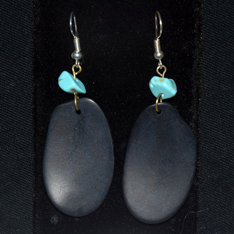 Black Tagua Palm Nut Slice Earrings - made by Peruvian Amazon artisan
