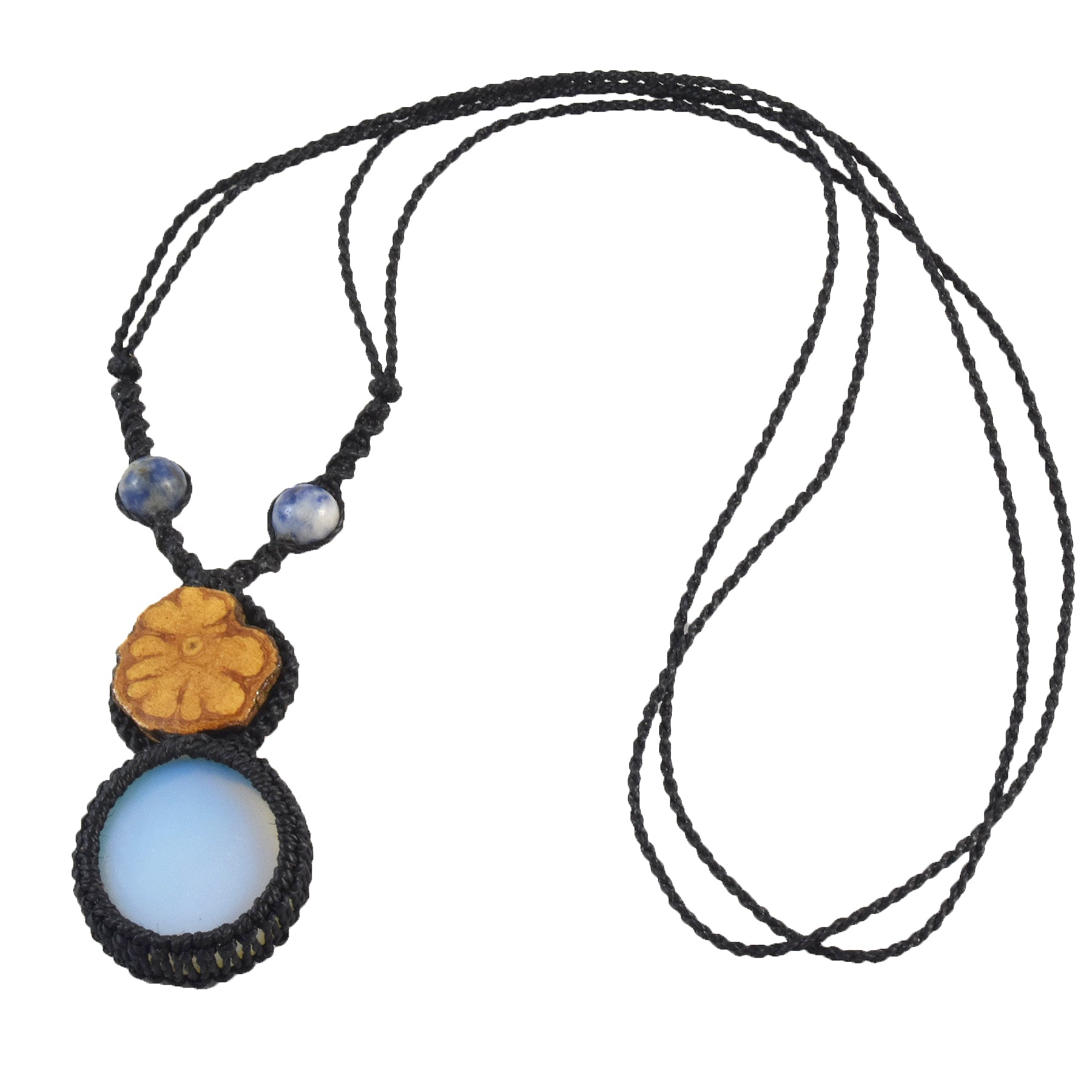 Ayahuasca vine and moonstone/opalite macrame necklace - Amazon Ecology