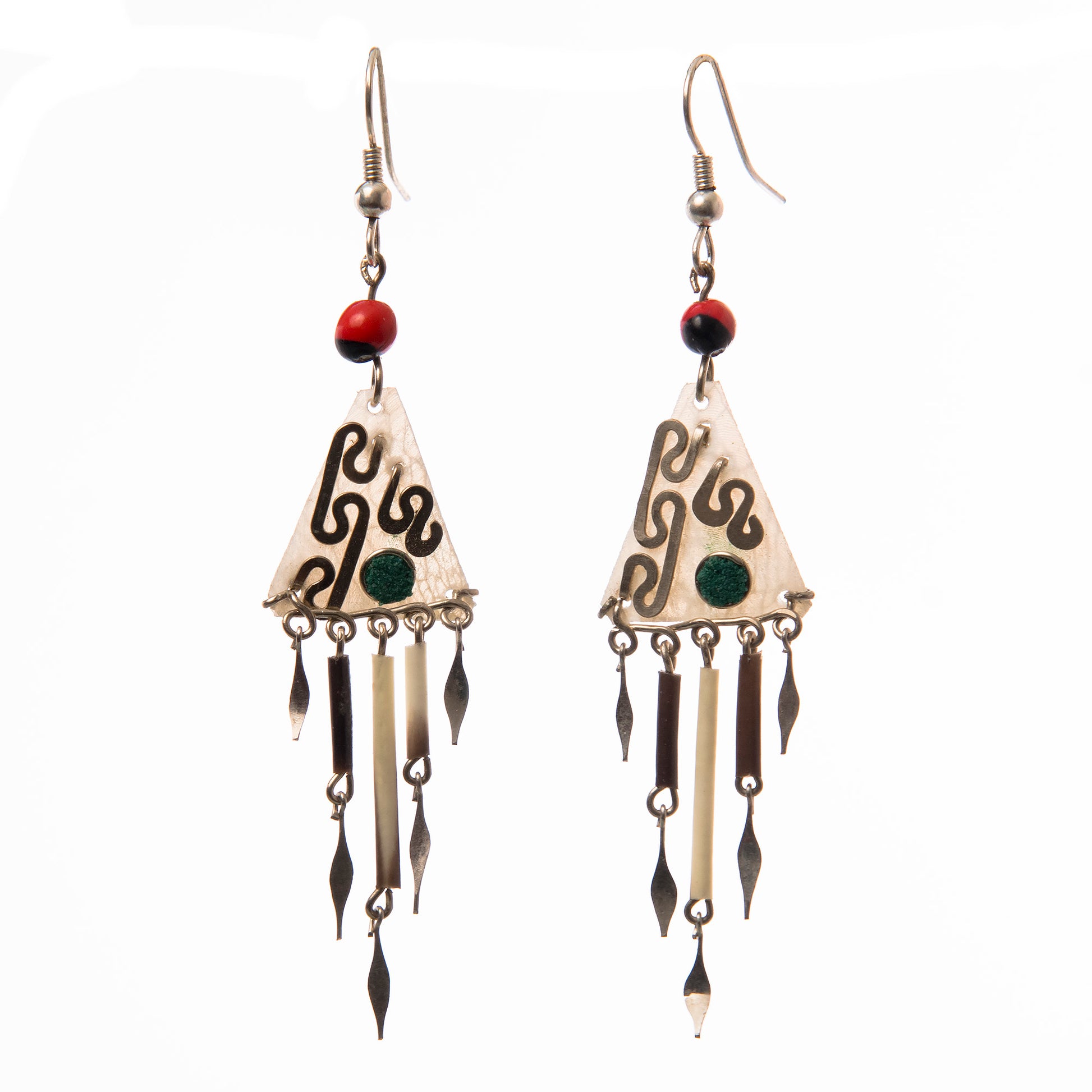Triangular paiche scale earrings - made by Peruvian Amazon artisan - Amazon Ecology