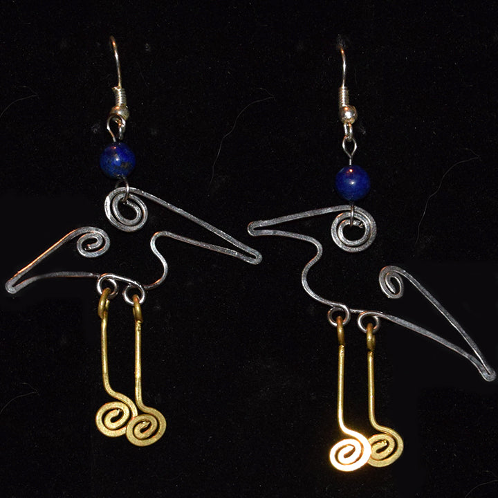 Silver and Bronze Egret Earrings - Amazon Ecology