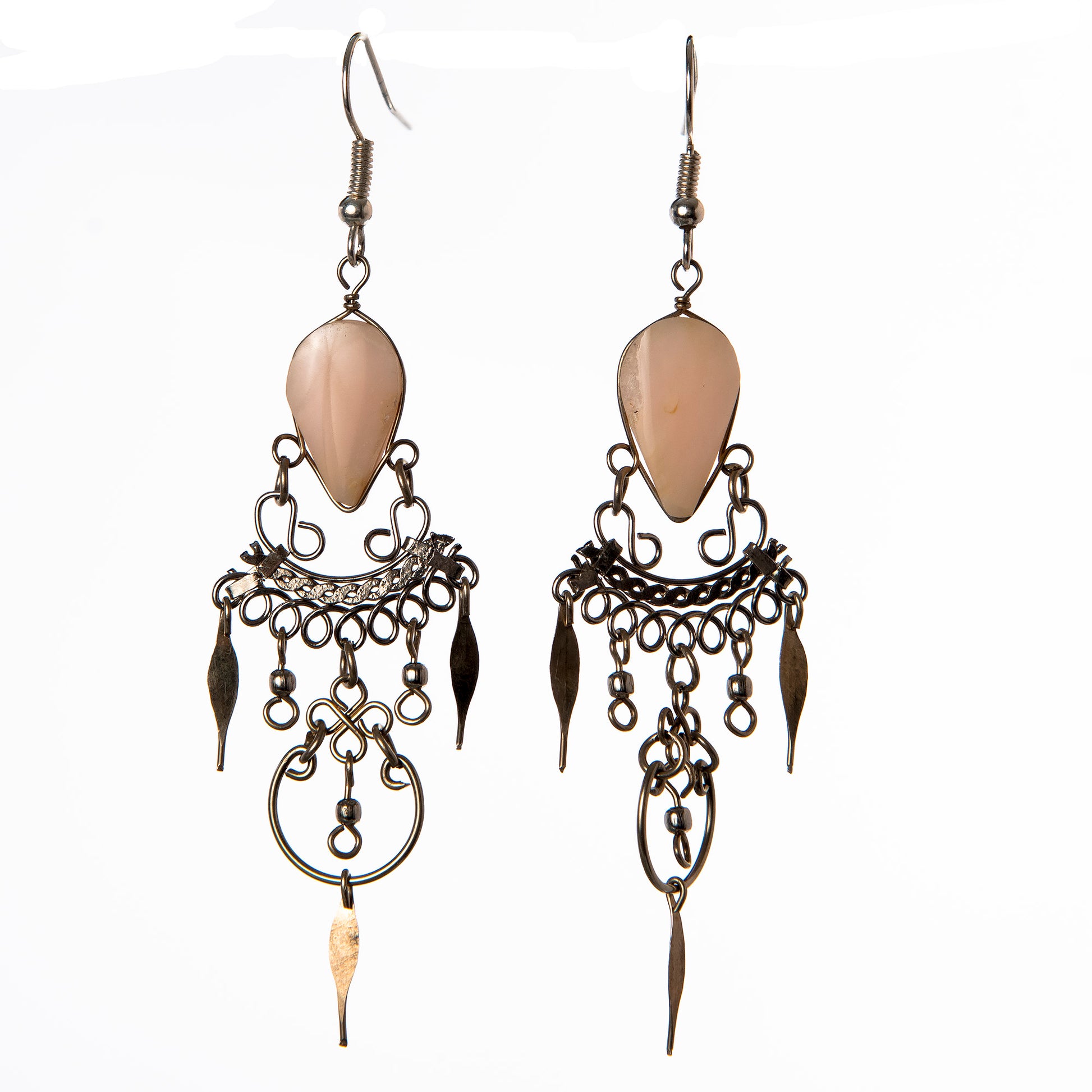 Elegant Rhodochrosite Dangling Earrings with Silver Wire - Amazon Ecology