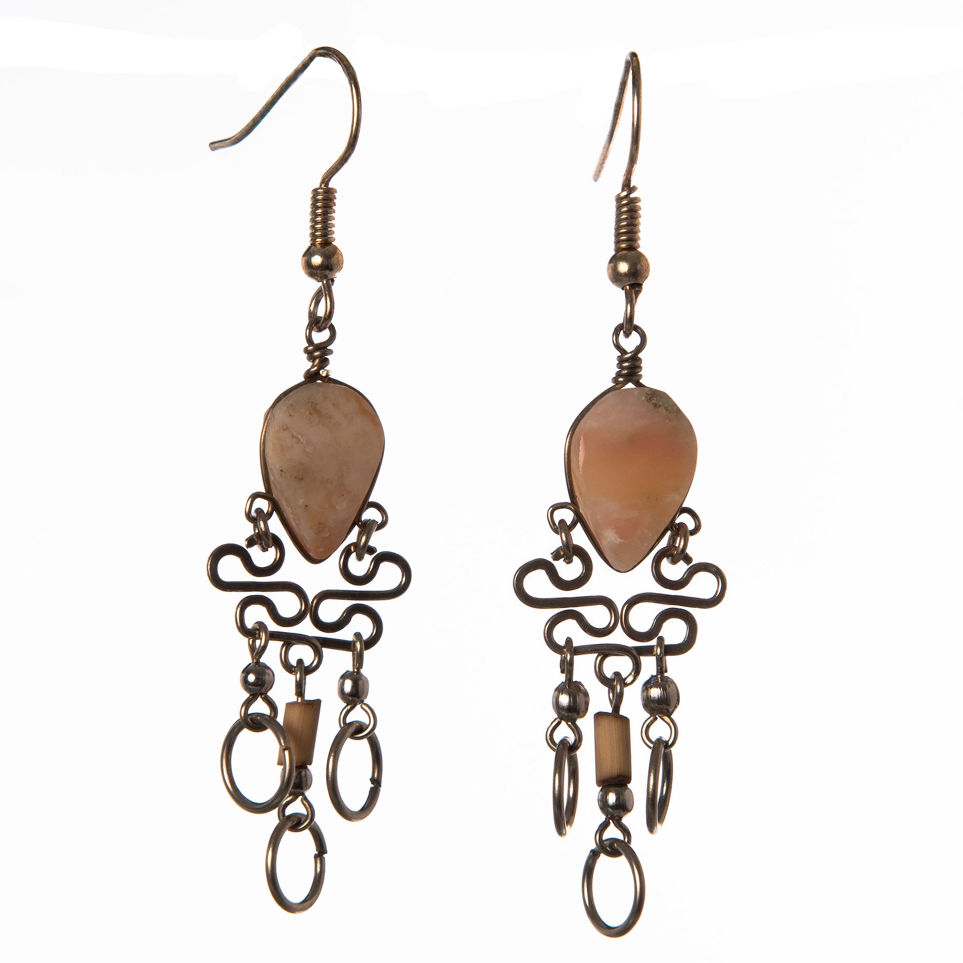 Elegant Rhodochrosite Dangling Earrings with Silver Wire - Amazon Ecology