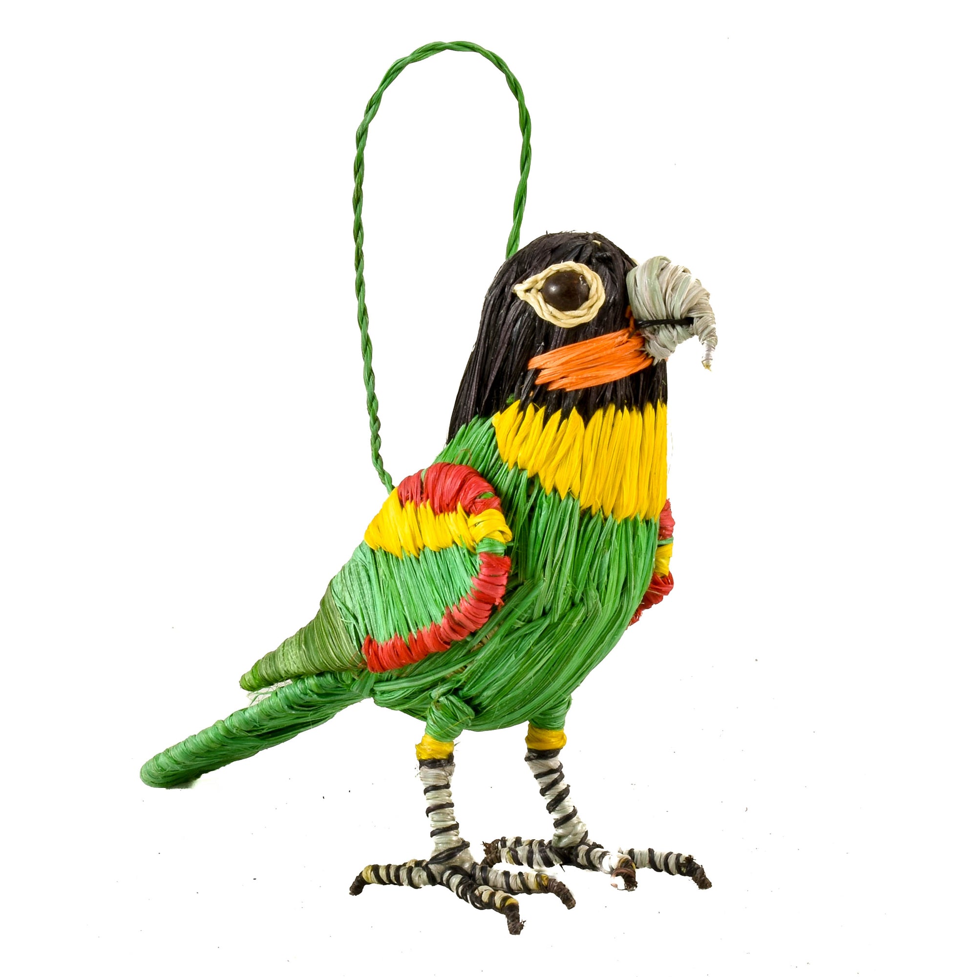 Orange cheeked parrot - woven bird ornament - handmade by a Peruvian Amazon artisan - Amazon Ecology